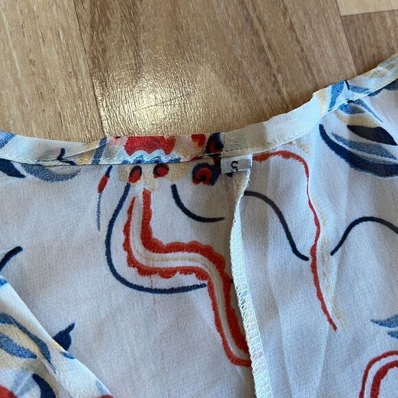 Peony Floral Red Blue Sheer Open Front Oversized Cardigan Small - Picture 3 of 6